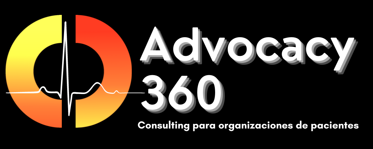 Logotipo naranja amarillo Advocacy360. Consulting para organizaciones de pacientes